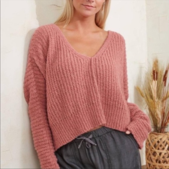 Free People Oversized Chunky Textured KnitAlpaca Blush Pink